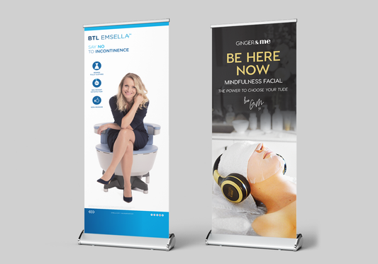 Luxury pull-up banner 85cm x 200cm for high-end events, trade shows, and exhibitions with premium quality and easy setup.