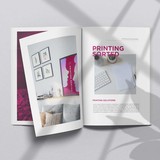 A4 custom printed booklets with saddle stitch binding, perfect for catalogs, company profiles, and event programs.