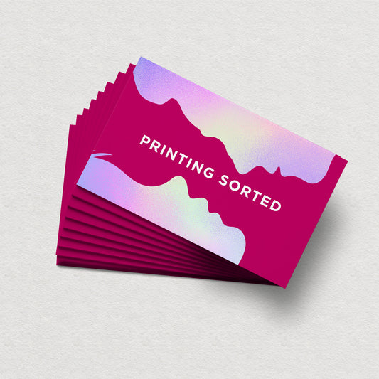 Double-sided business card with full-colour printing, perfect for professional branding and contact information on premium stock.